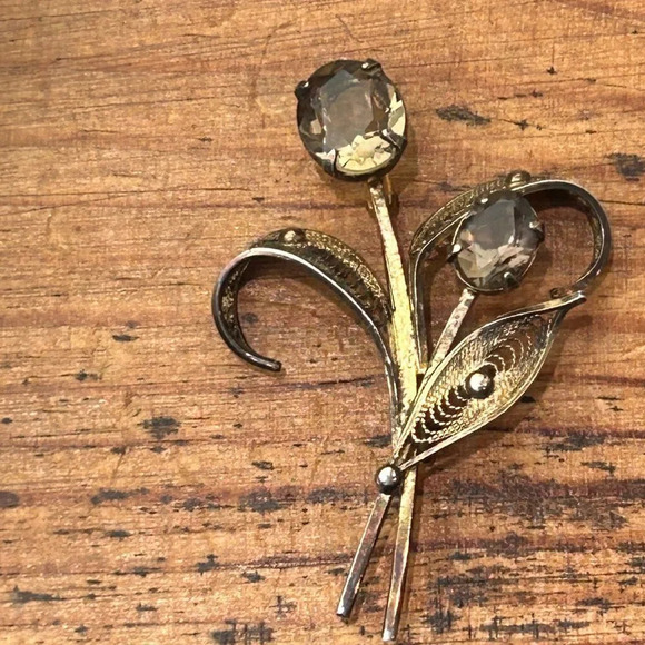 sorrento Jewelry for Women on Sale up to 90% Off: Poshmark Vintage Sorrento Sterling Gold Wash Floral Filagree Pin Smokey Topaz Stones